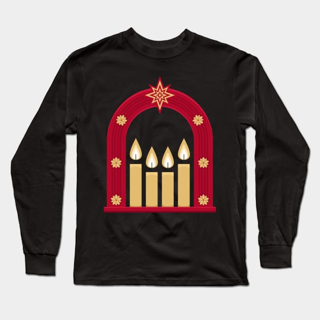 Four Advent candles lit in anticipation of the birth of Jesus Christ Long Sleeve T-Shirt by Reformer